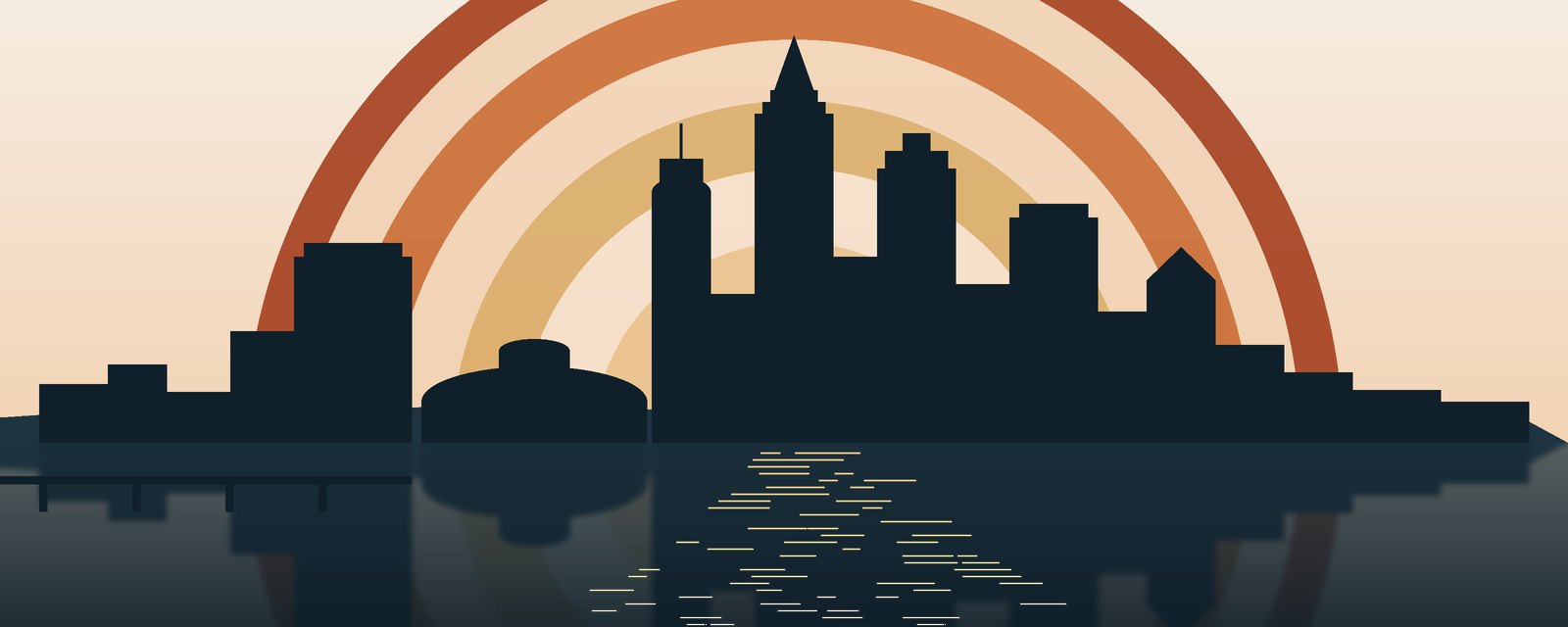 Illustration of the downtown Wichita skyline at sunset